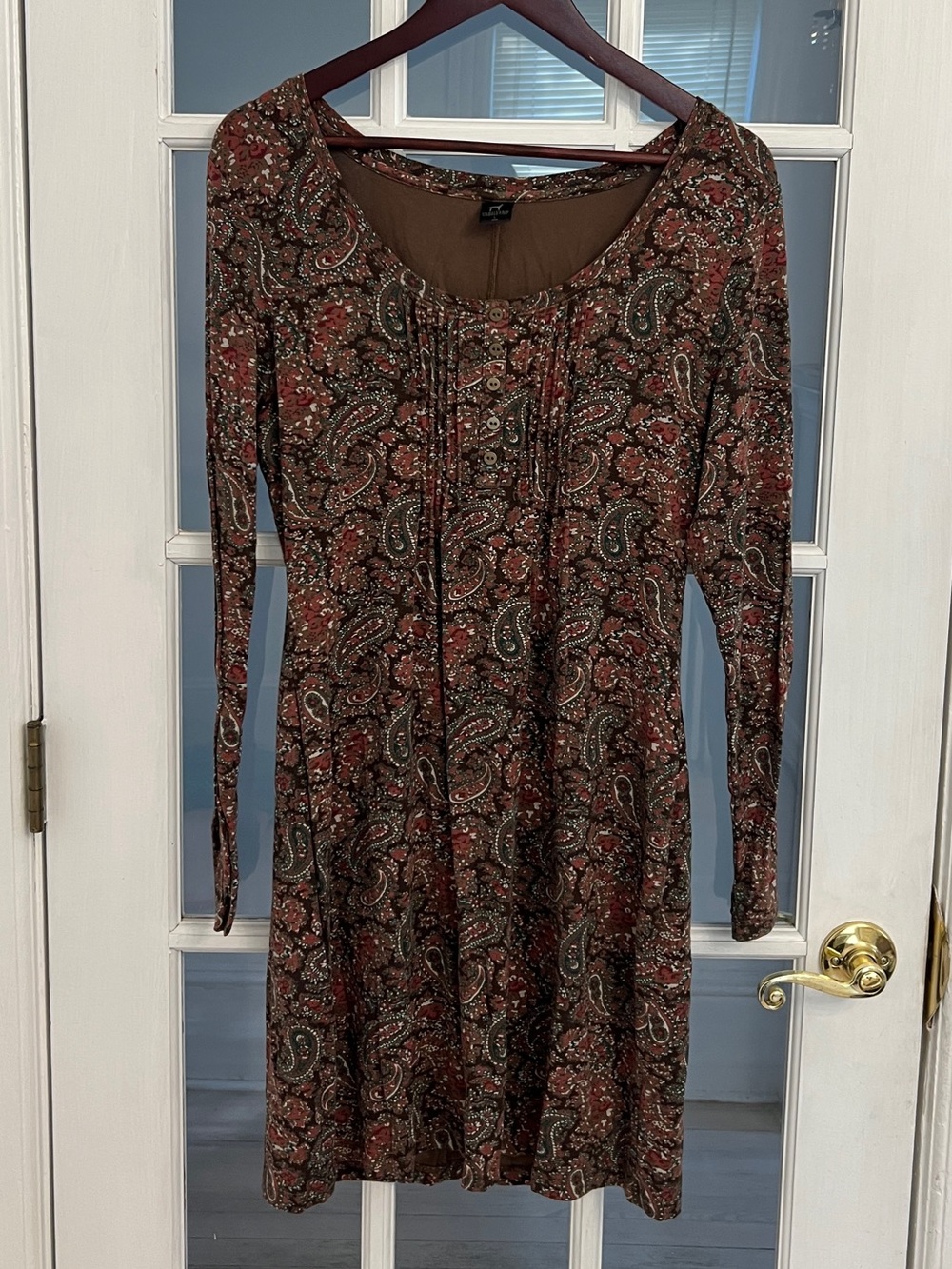 PERUVIAN CONNECTION Women’s Paisley Print Scoop Neck Long Sleeve Dress Size L